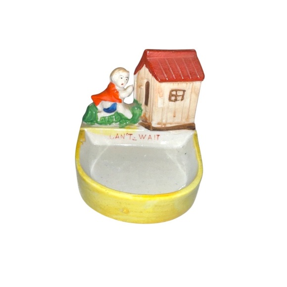 Vintage Ceramic “Can’t Wait” Outhouse Dish - Picture 1 of 2